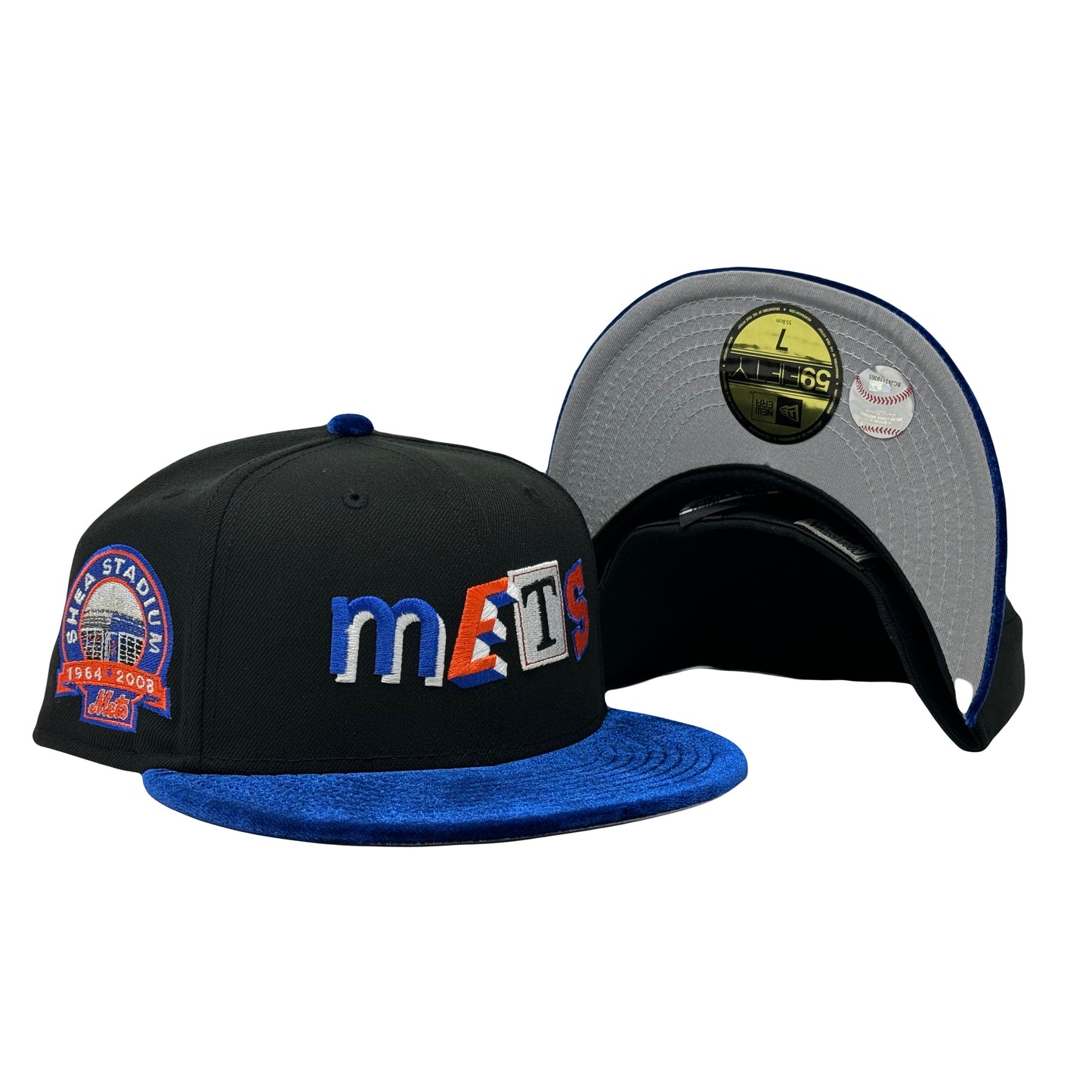 New York Mets 1964-2008 Shea Stadium Ransom Note Royal Velvet Visor New Era Fitted Hat