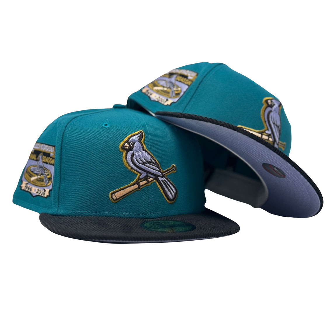 St. Louis Cardinals Busch Stadium Aqua Black Corduroy Visor Lavender Brim Fitted Hats