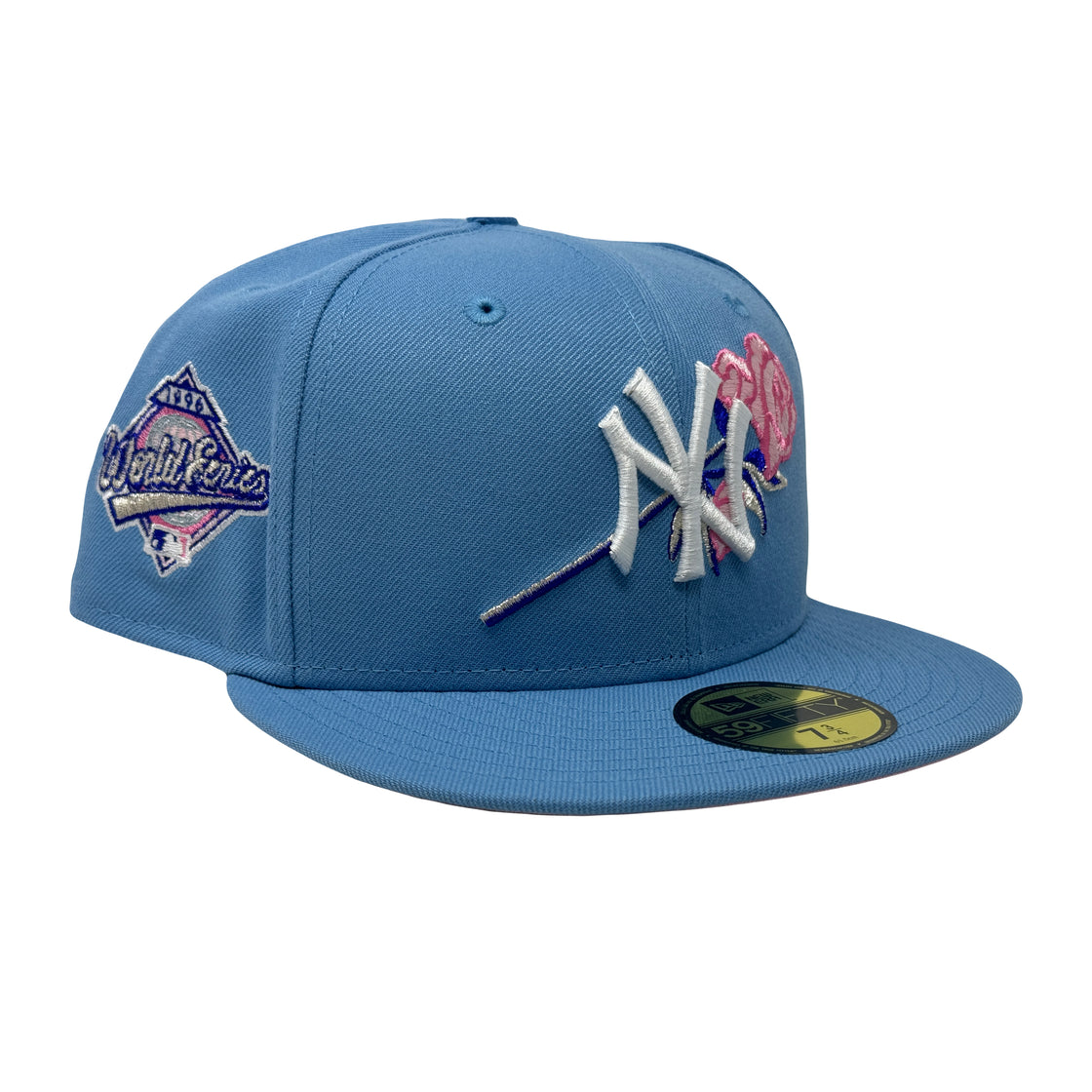 New York Yankees 1996 World Series Sky Blue Floral Logo 59Fifty New Era Fitted Hat