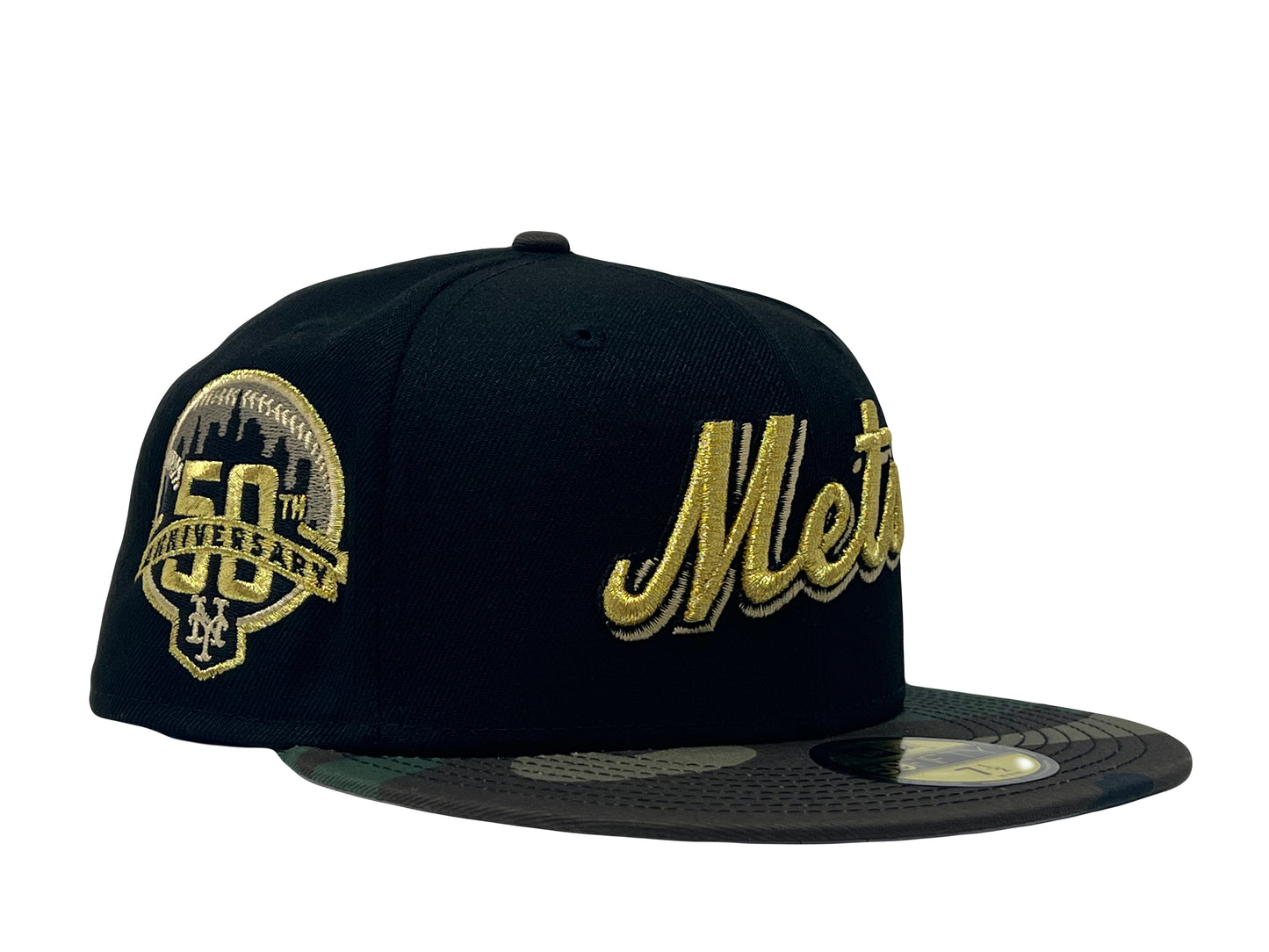 New York Mets Black Woodland Camouflage New Era Fitted Hat