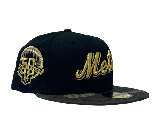 New York Mets Black Woodland Camouflage New Era Fitted Hat