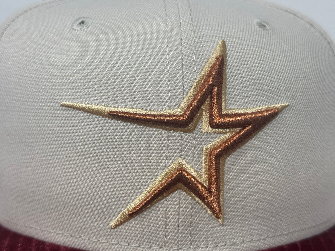 Houston Astros 35th Anniversary Stone Burgundy Velvet Visor Fitted Hats