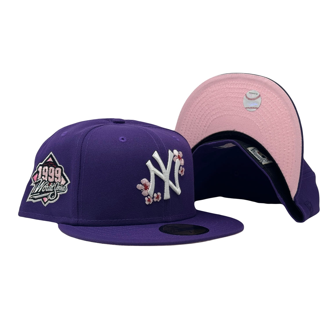 New York Yankees 1999 World Series Cherry Blossom Pack Purple 59Fifty New Era Fitted Hat