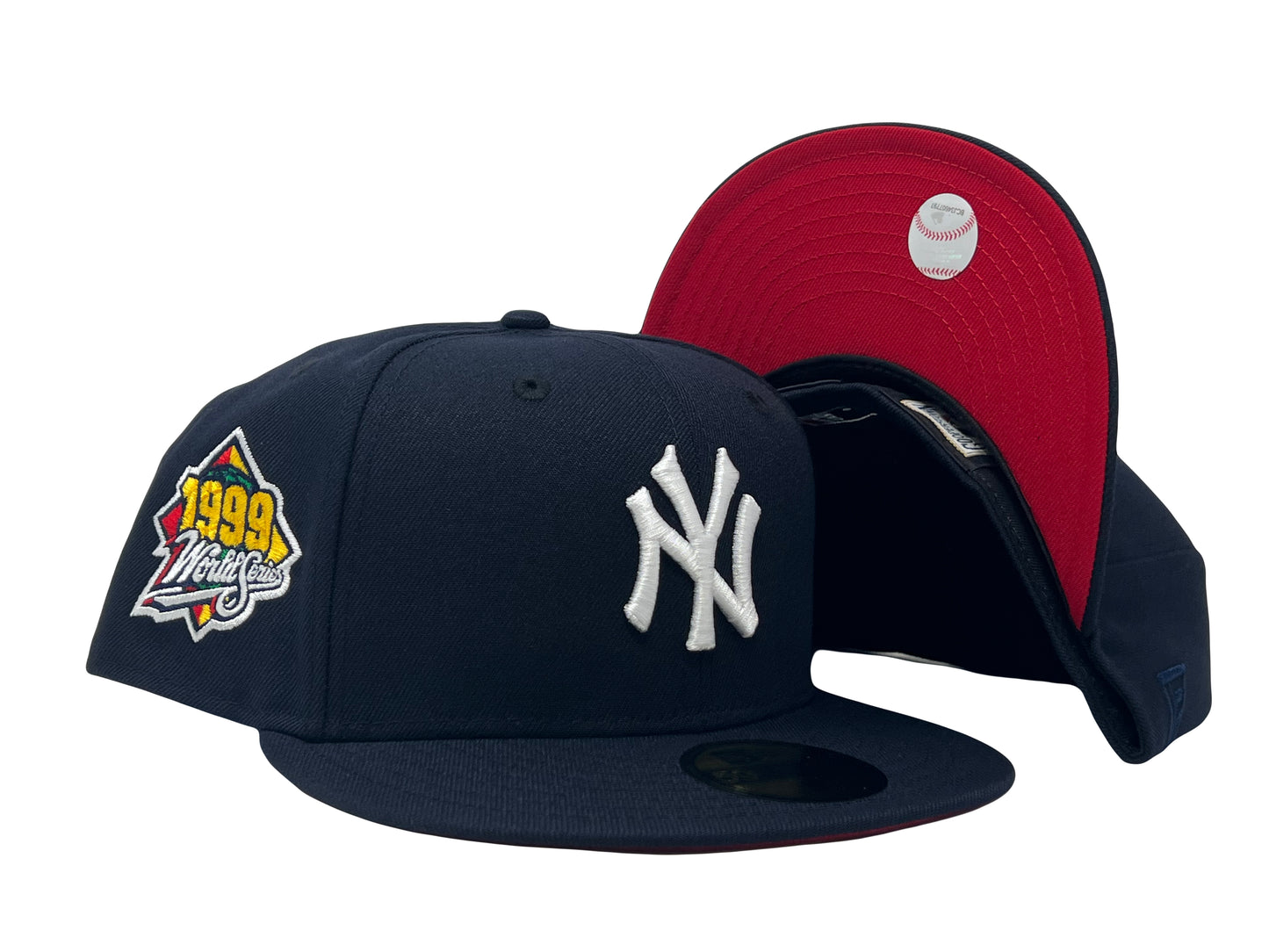 NEW YORK YANKEES 1999 WORLD SERIES NAVY BLUE RED BRIM 5950 NEW ERA FITTED HAT