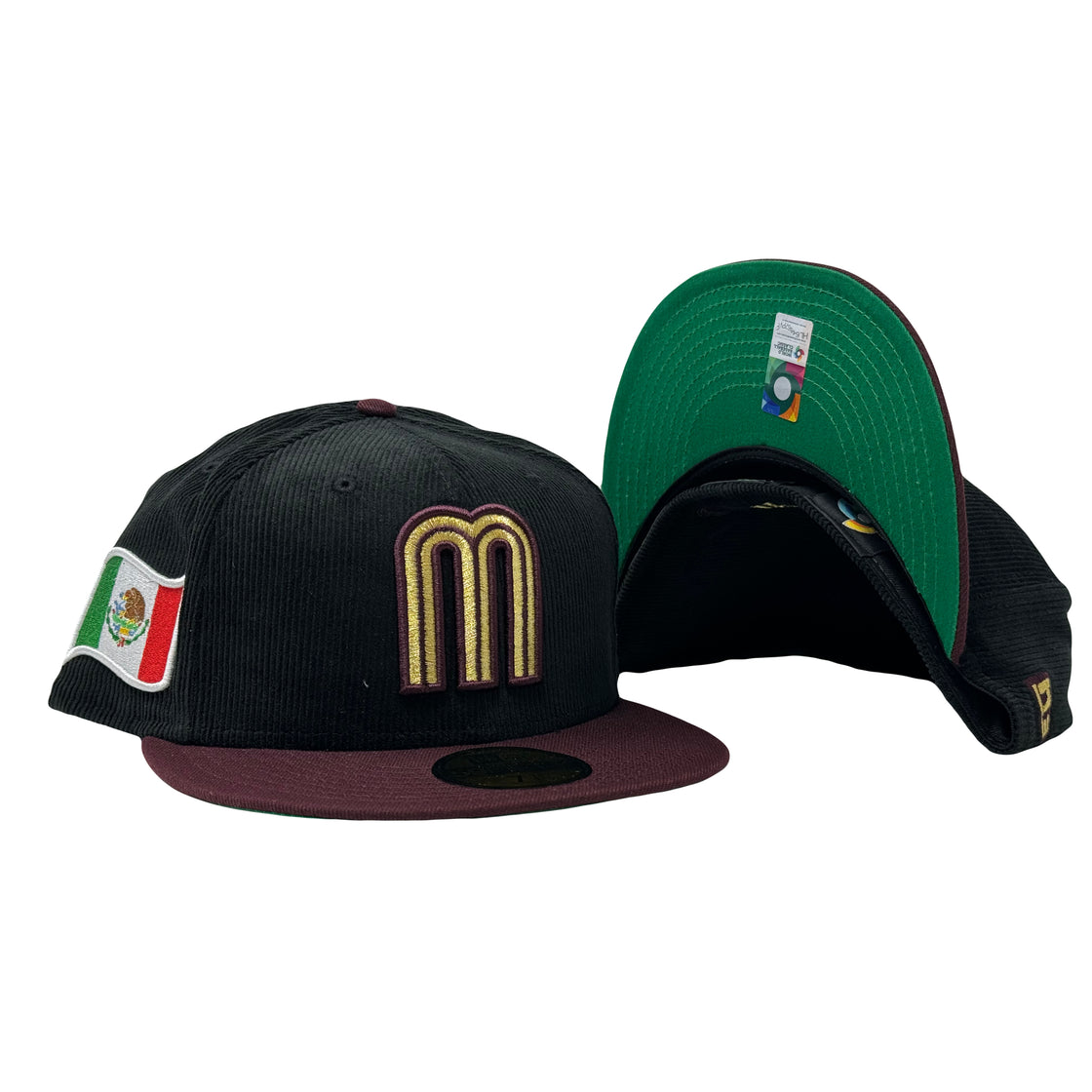 Mexico World Baseball Classic Black Corduroy Crown Maroon visor Green Brim New Era Fitted Hat