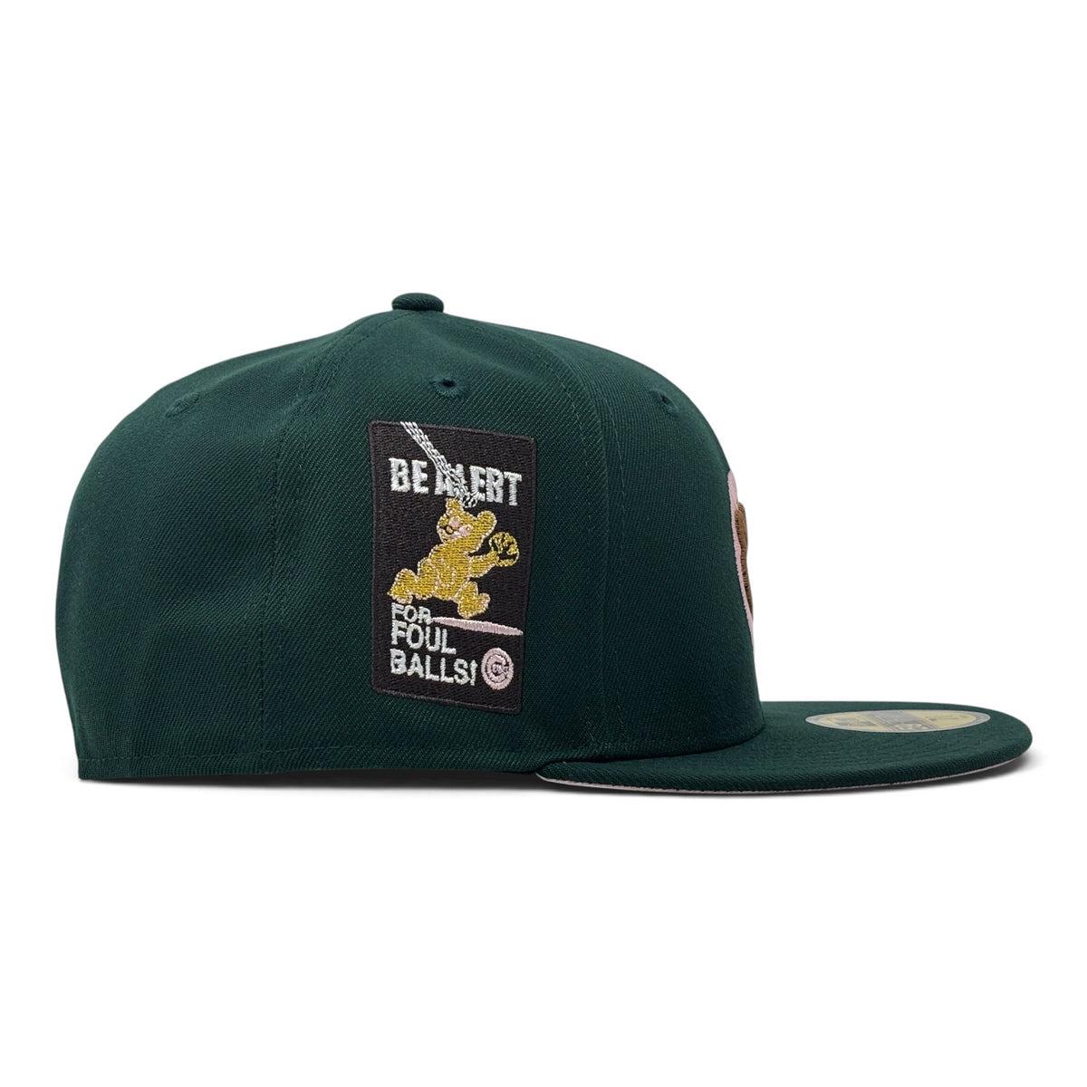 Chicago Cubs Be Alert Foul Ball Pink Brim 59Fifty New Era Fitted Hats-Green