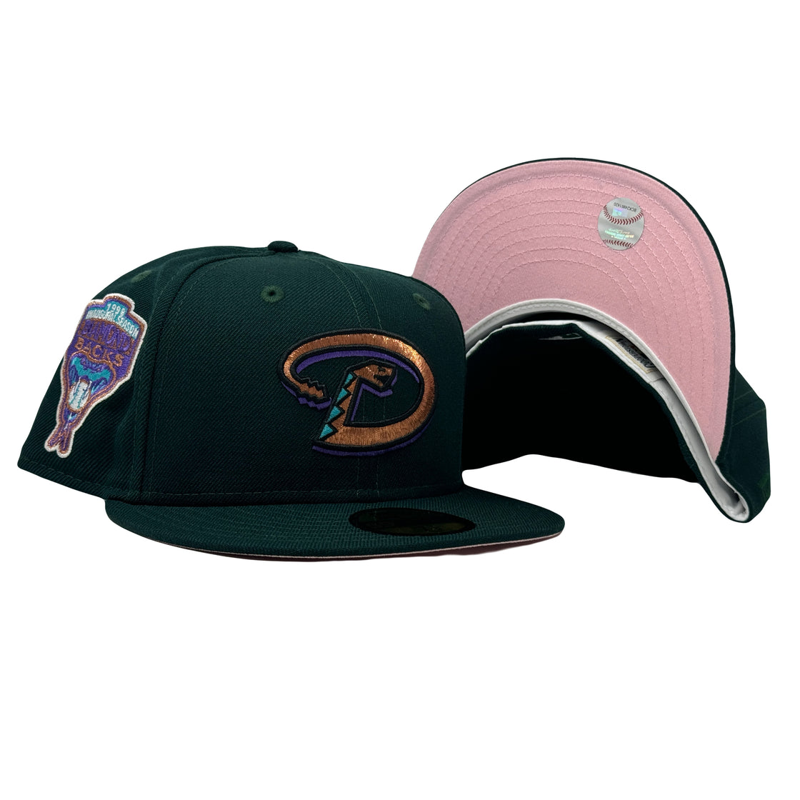 Arizona Diamondbacks 1998 Inaugural Season Dark Green Pink Brim 59Fifty New Era Fitted Hat