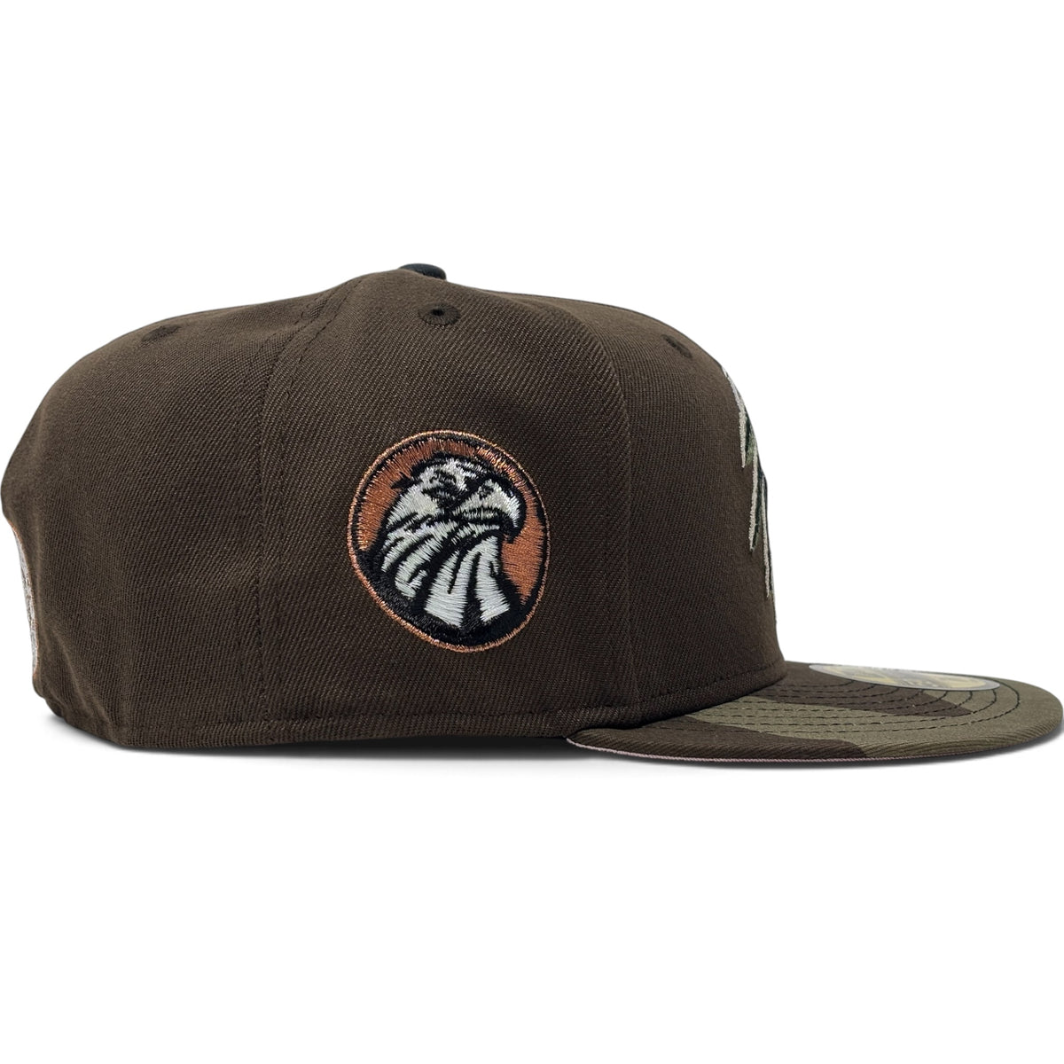 Aztec Skull Warriors Pink Brim New Era Fitted Hat-Brown Woodland Camouflage