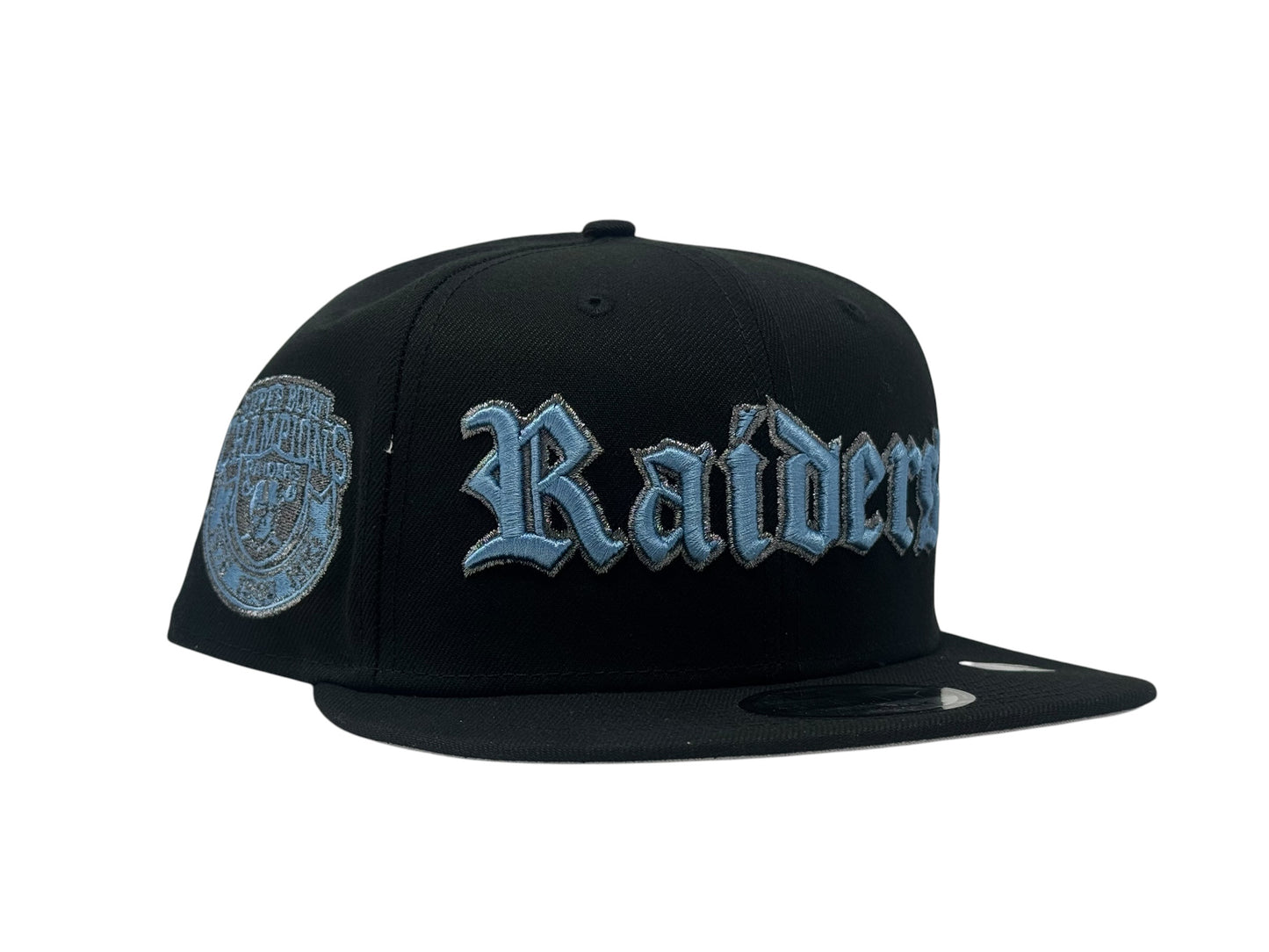 Oakland Raiders 3X Super bowl Champ 9Fifty New Era Snapback Hats Black/ Sky
