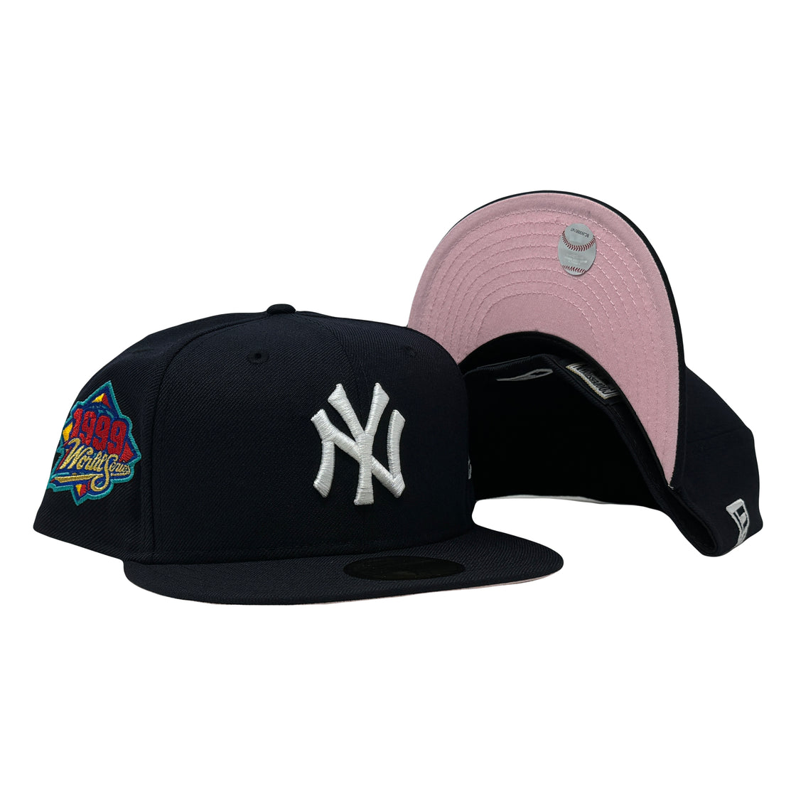 New York Yankees 1999 World Series Navy Blue Pink Brim New Era Fitted Hat