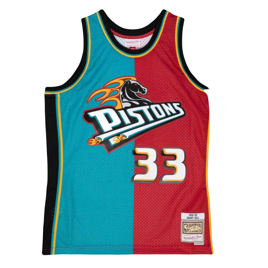 Detroit Pistons Grant Hill Mitchell & Ness Teal/Red Hardwood Classics 1999/00 Split Swingman Jersey