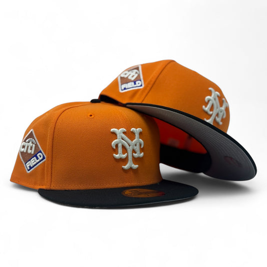 New York Mets Citi-Field Glow in the Dak Logo Fitted Hat-Light Orange Black