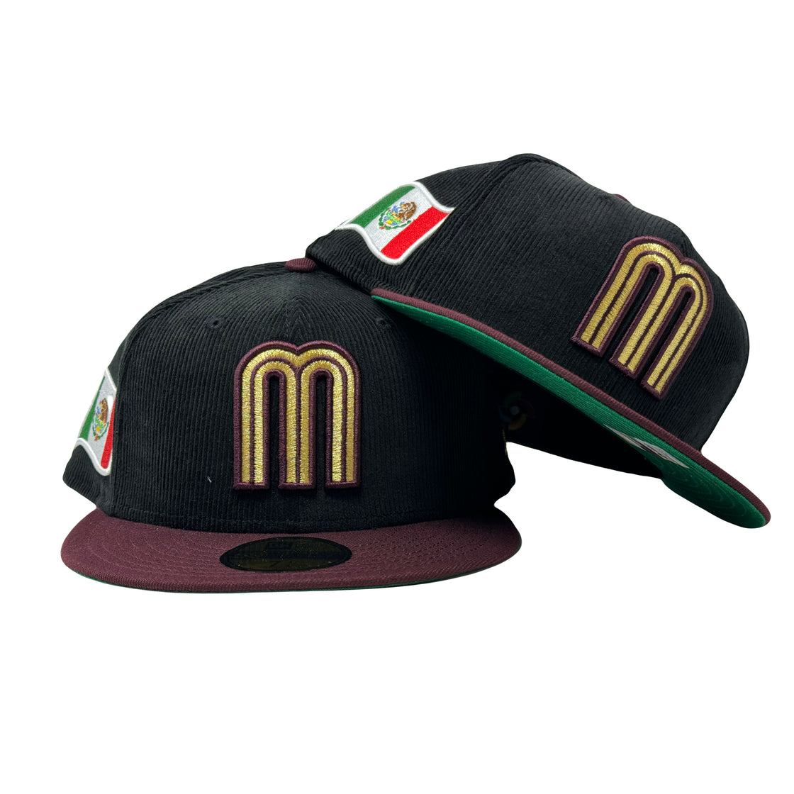 Mexico World Baseball Classic Black Corduroy Crown Maroon visor Green Brim New Era Fitted Hat