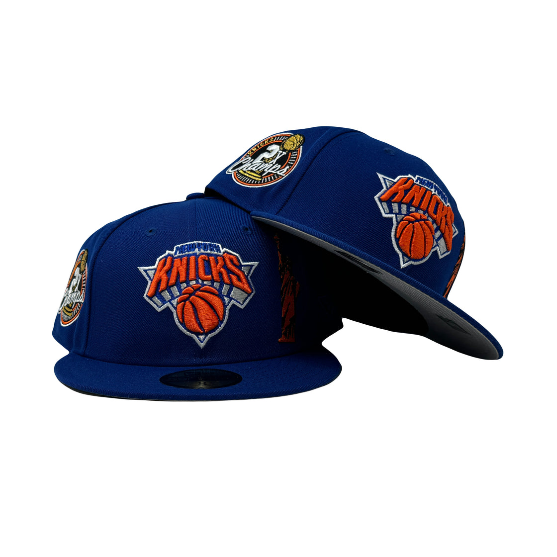 New York Knicks 2X NBA Champions Statue of Liberty Royal Blue 59Fifty New Era Fitted Hat