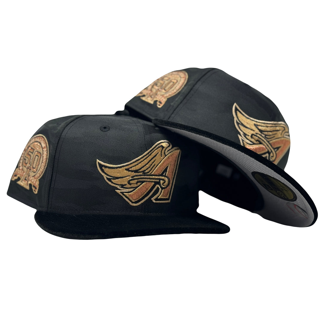 Los Angeles Angels 50th Anniversary Black Velvet Visor New Era Fitted Hats