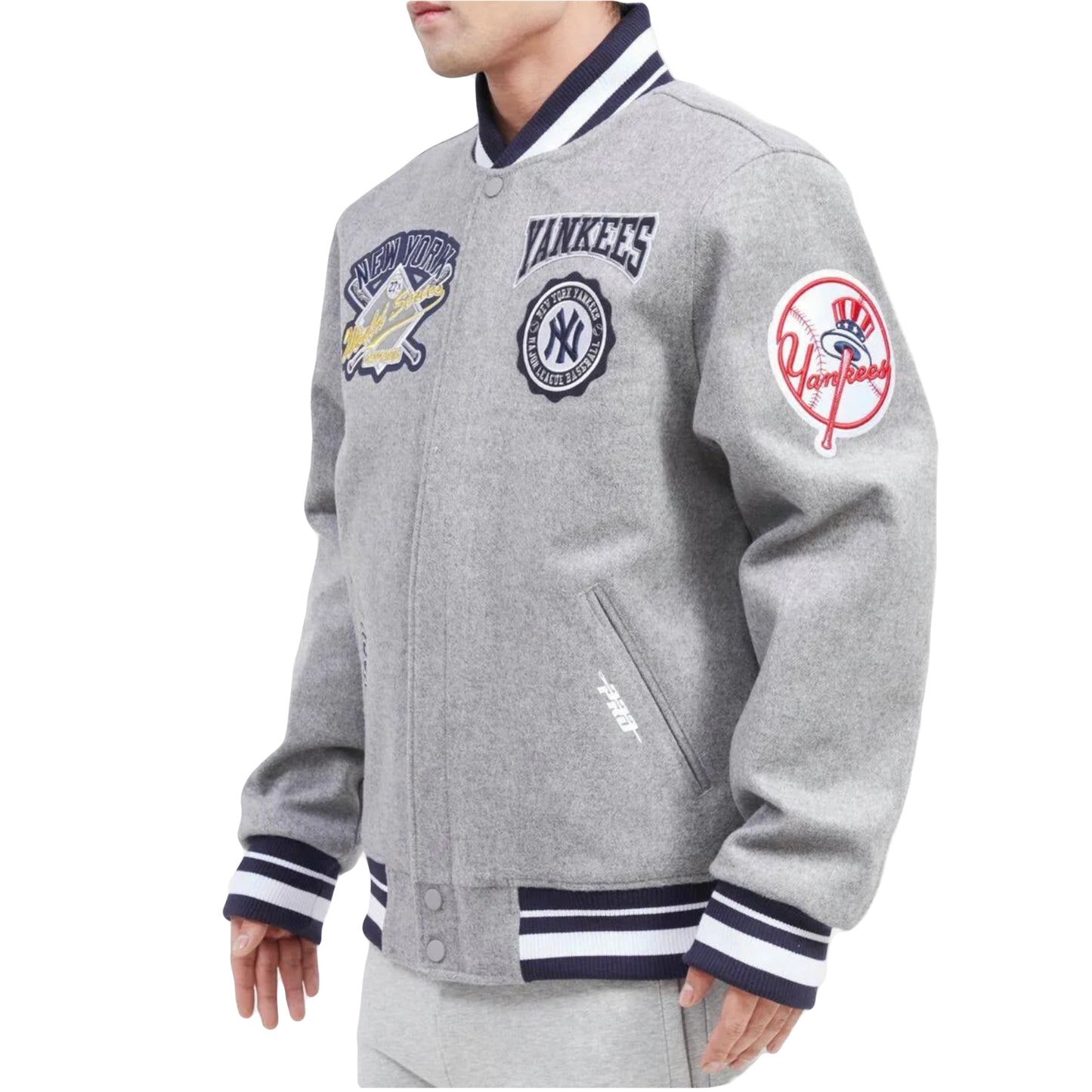 New York Yankees Pro Standard Gray Crest Wool Varsity Jacket