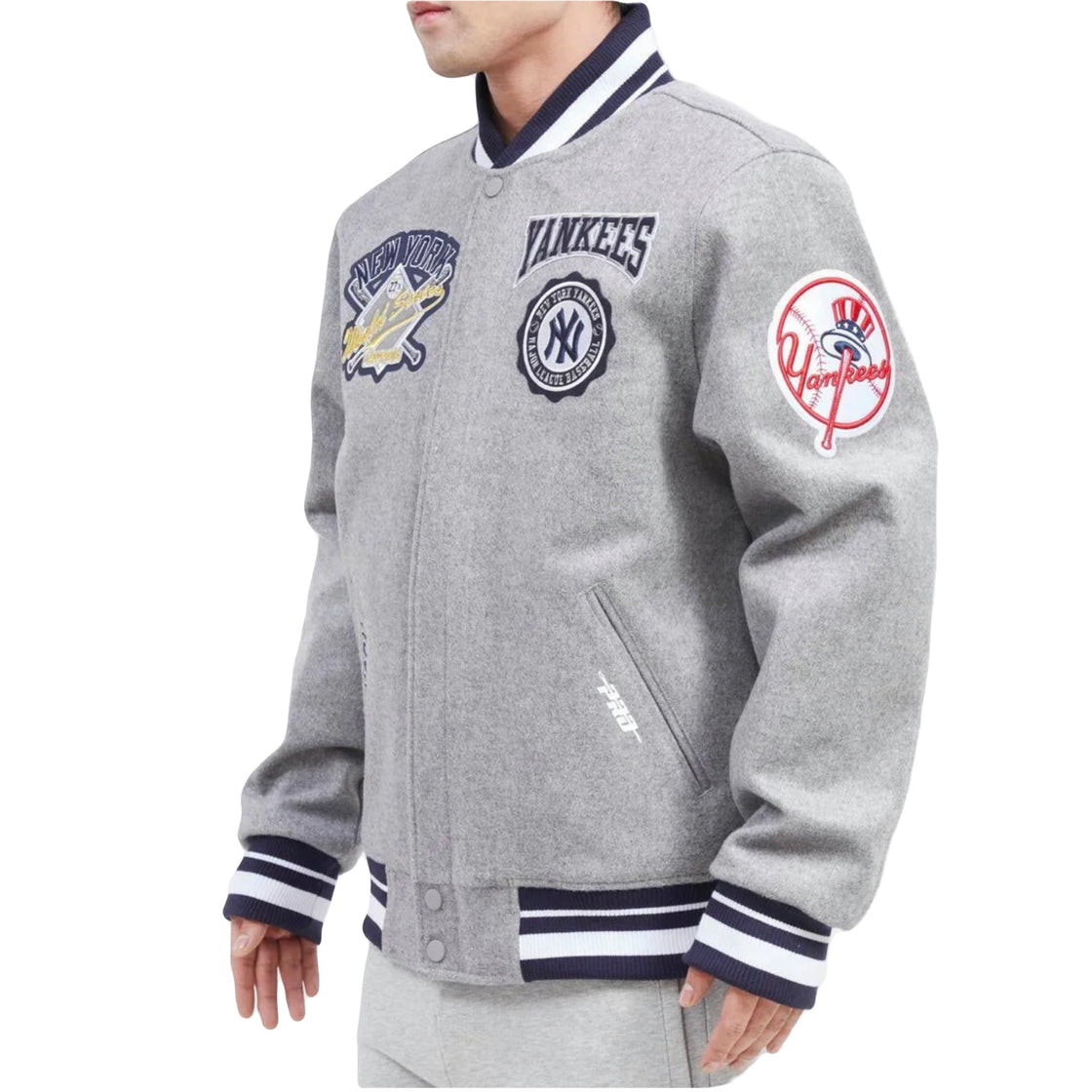 New York Yankees Pro Standard Gray Crest Wool Varsity Jacket