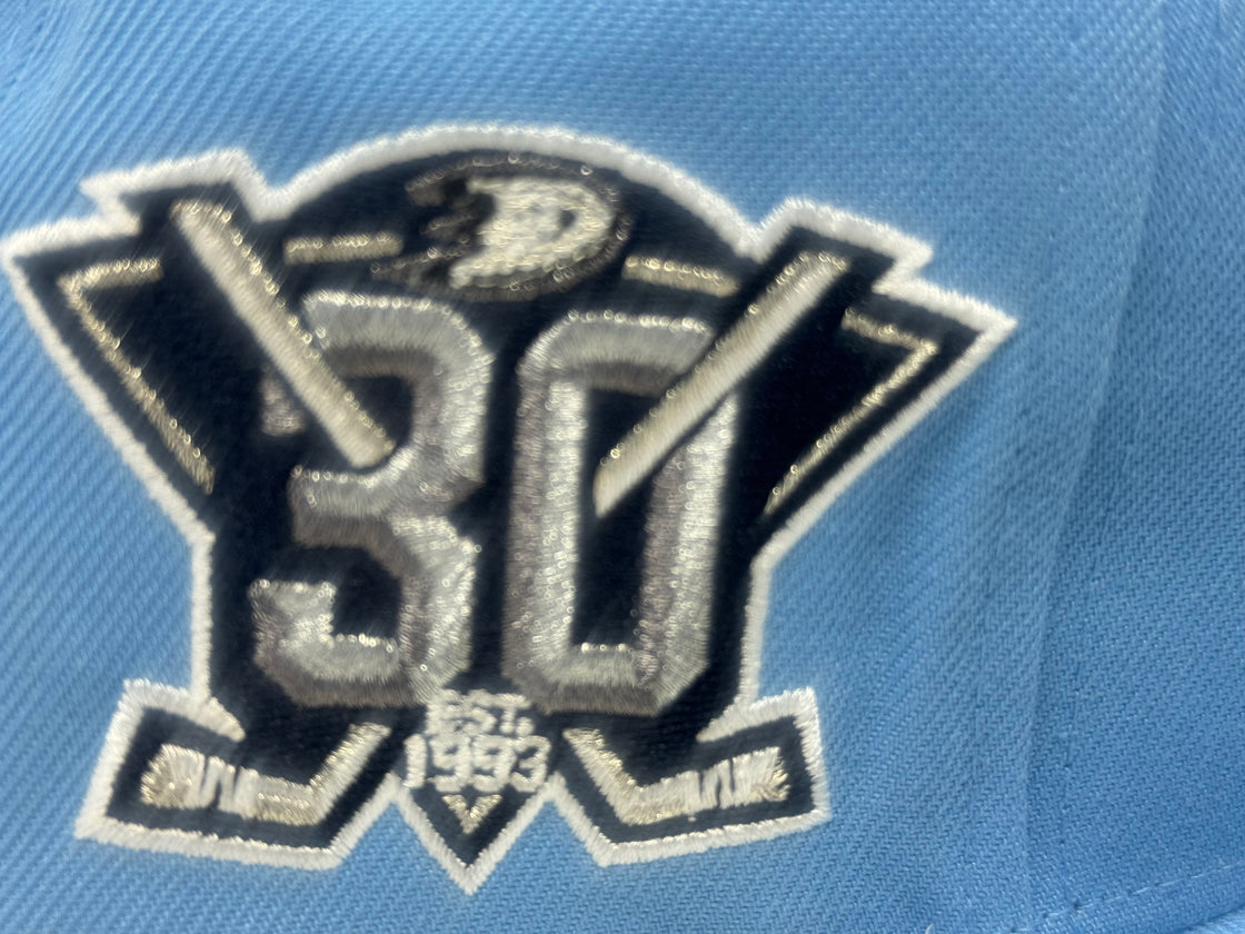 Anaheim Ducks 30th Anniversary Fitted Hats-Sky Blue