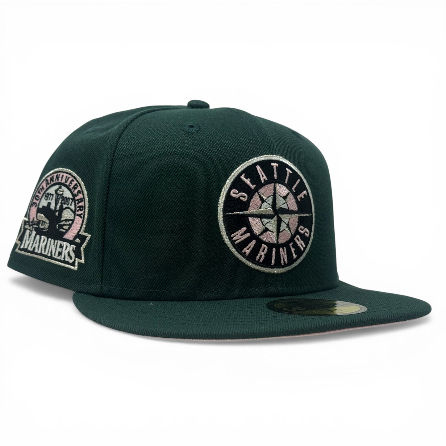 Seattle Mariners 30th Anniversary Pink Brim Fitted Hats-Green