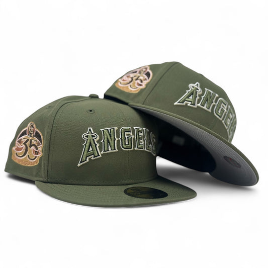 Los Angeles Angels 35th Anniversary Fitted Hats-Olive Green
