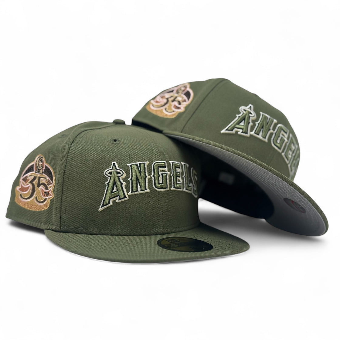 Los Angeles Angels 35th Anniversary Fitted Hats-Olive Green