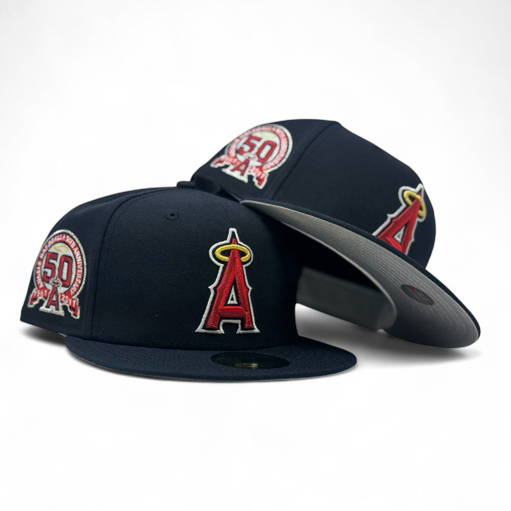 Los Angeles Angels 50th Anniversary Fitted Hats-Navy Blue
