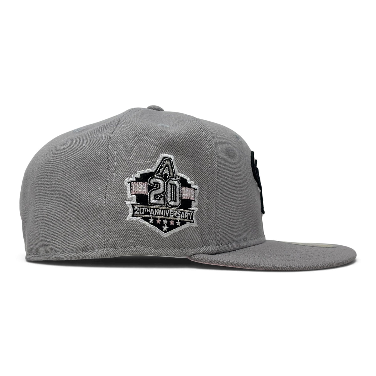 Arizona Diamondbacks 20th Anniversary Pink Brim 59Fifty New Era Fitted Hat-Gray