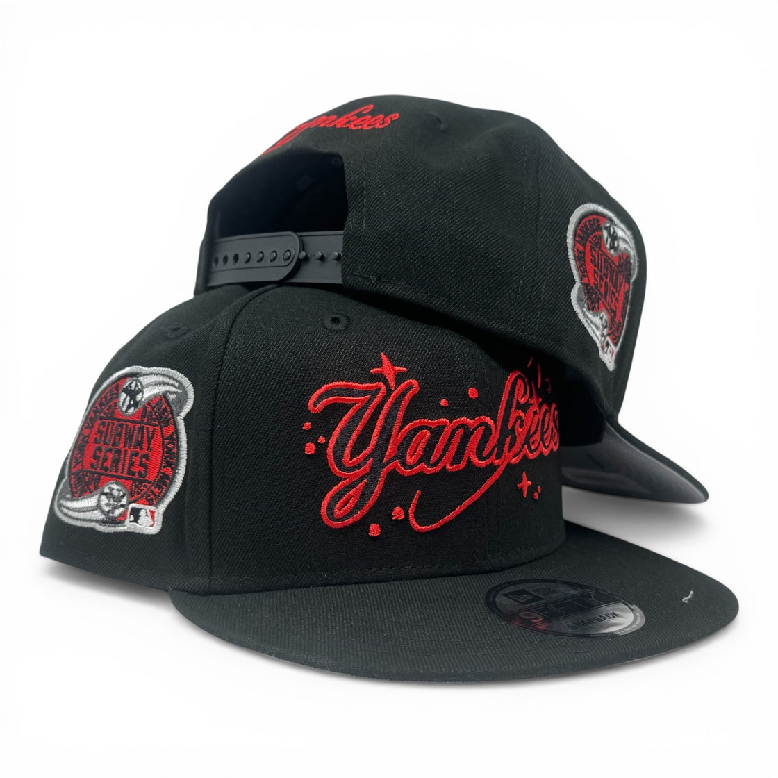 New York Yankees Subway Series Script Logo Snapback Hats-Black Red