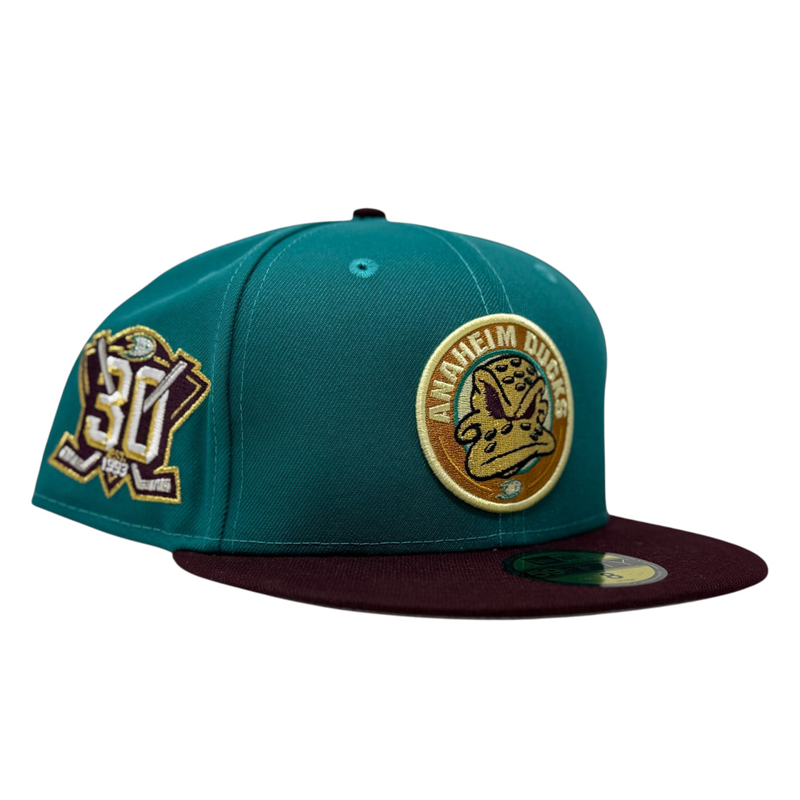 Anaheim Ducks 30th Anniversary Fitted Hats-Turquoise Maroon