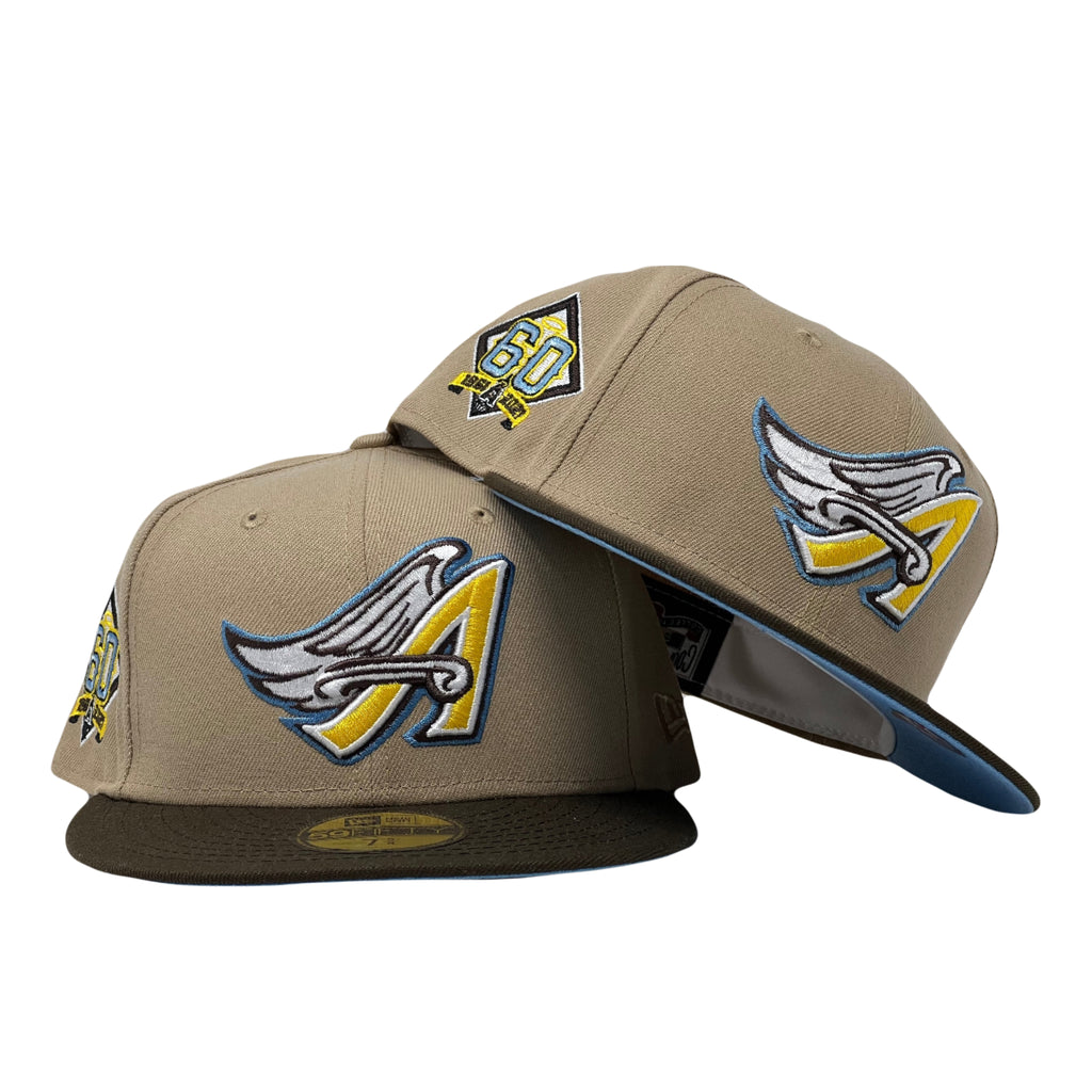 Anaheim Angels 60th Anniversary Camel Brown Visor Sky Blue Brim New Era Fitted Hat