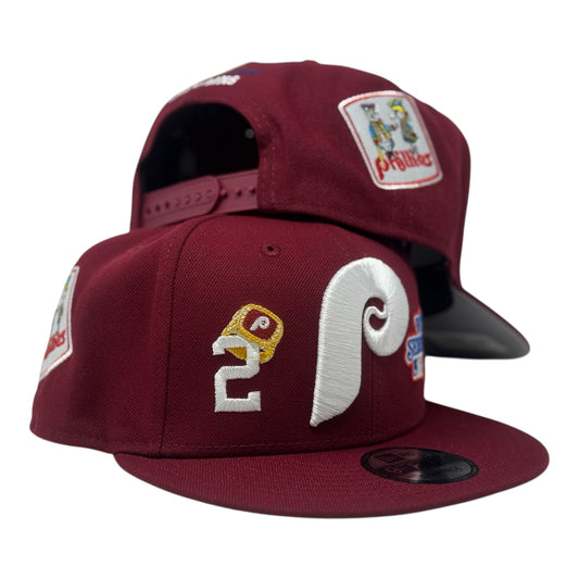 Philadelphia Phillies 2X Champions Multi Logo Snapback Hats-Burgundy