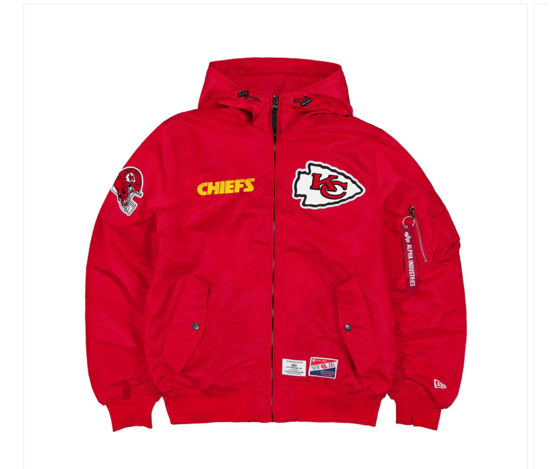 Kansas City Chiefs X Alpha X New Era L-2B Red Bomber Jacket with Hood