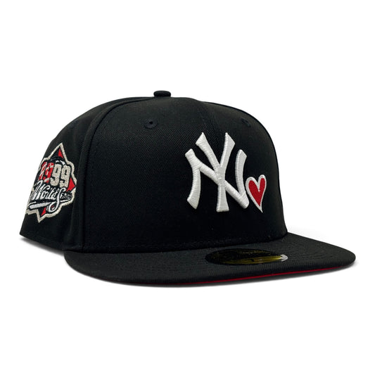 New York Yankees 1999 World Series with heart red Brim Fitted Hat-Black