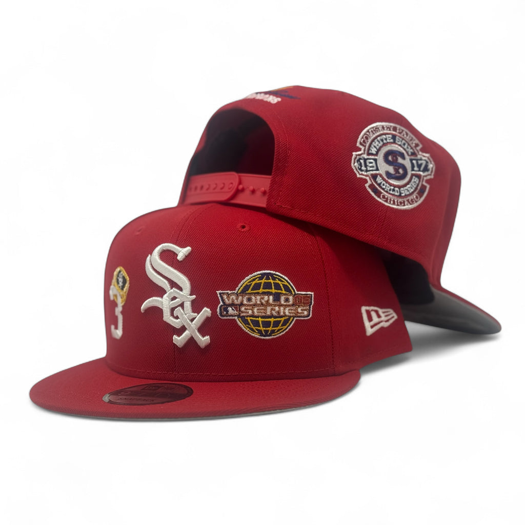 Chicago White Sox 3X Champions Multi Logo Snapback Hats-Red