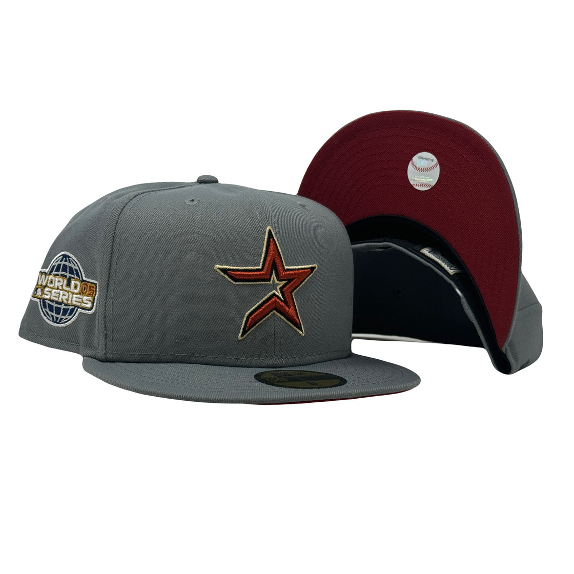 Houston Astros 2005 World Series Storm Gray Burgundy Brim New Era Fitted Hat