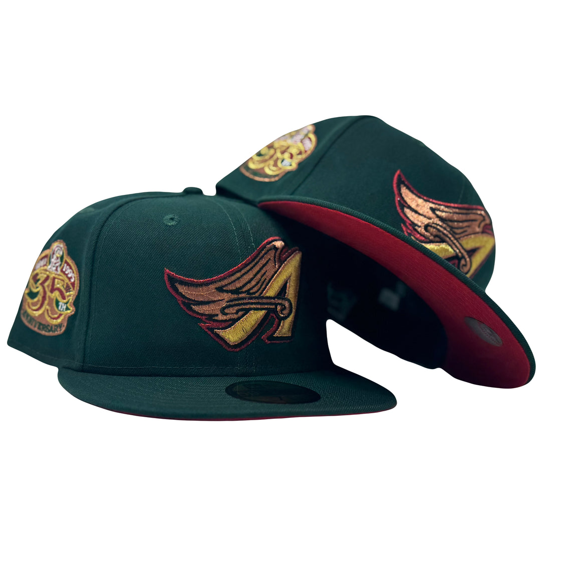 Angels 35th Anniversary Dark Green Red Brim New Era Fitted Hats