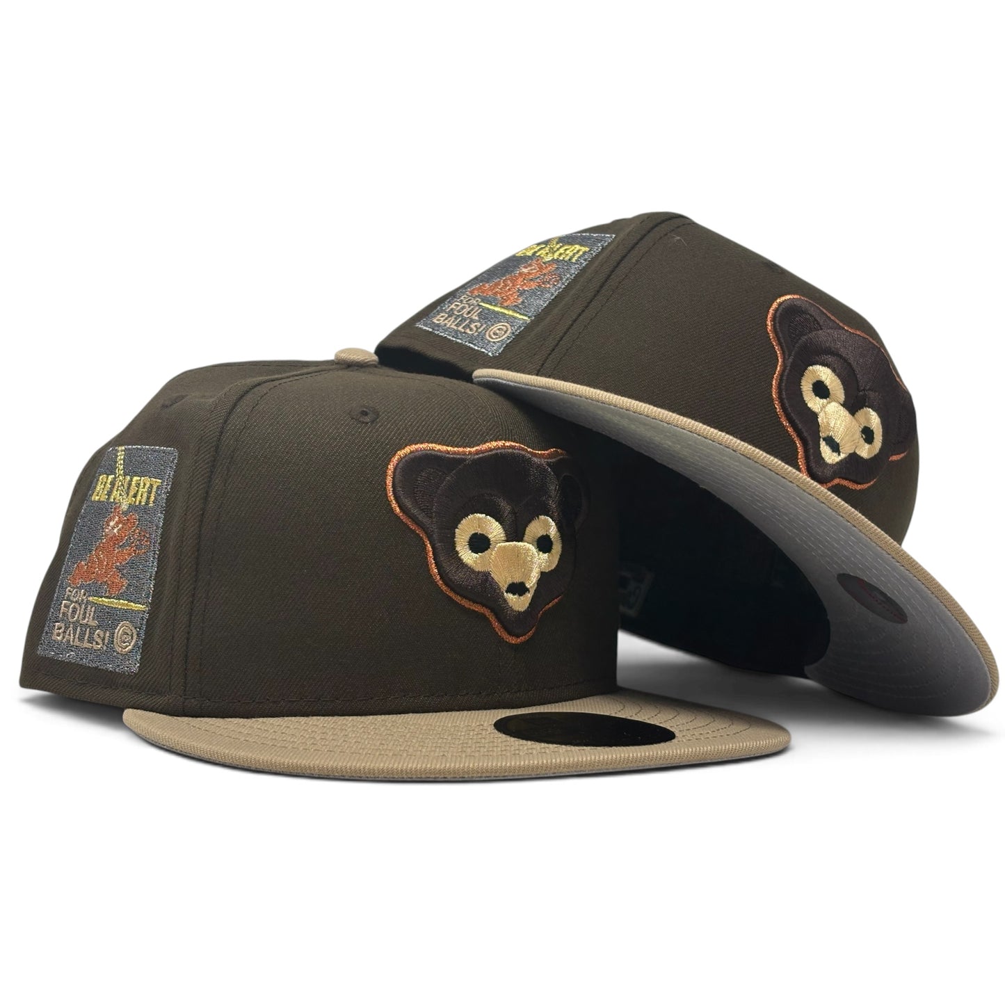 Chicago Cubs Be Alert Foul Ball Logo Fitted Hats-Walnut