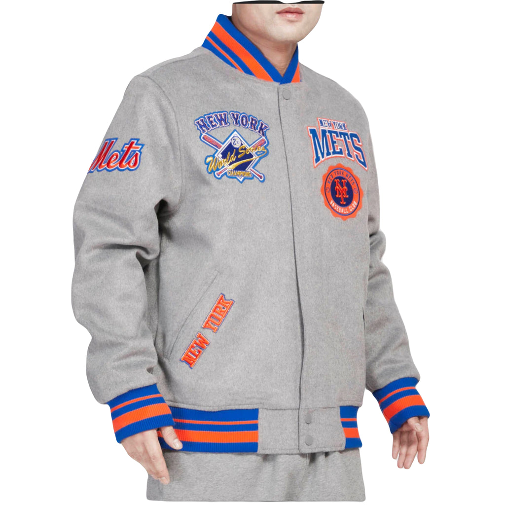 New York Mets Pro Standard Heather Gray Crest Wool Varsity Jacket