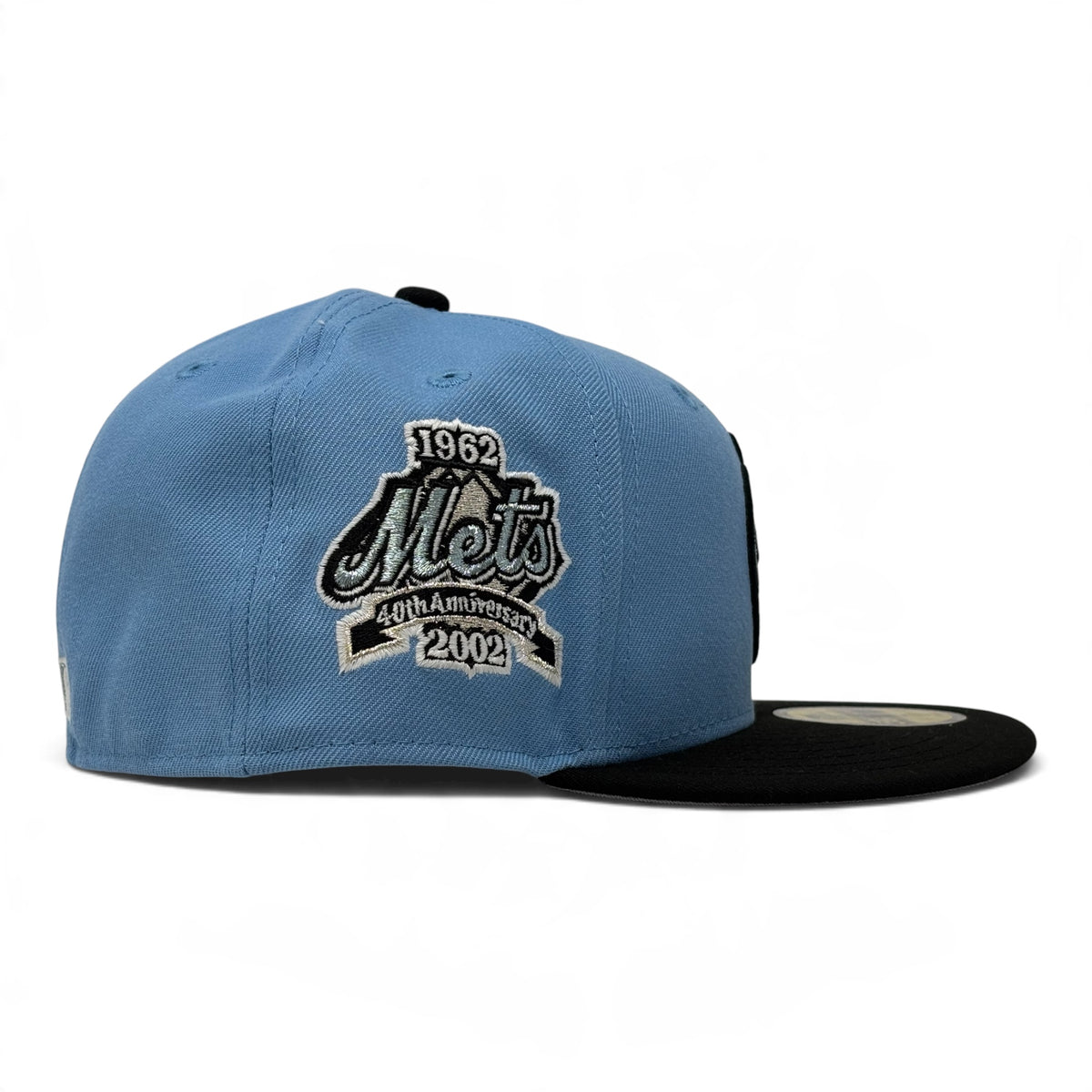 New York Mets 40th Anniversary Glow in the Dark Apple Logo Fitted Hat-Sky Blue Black