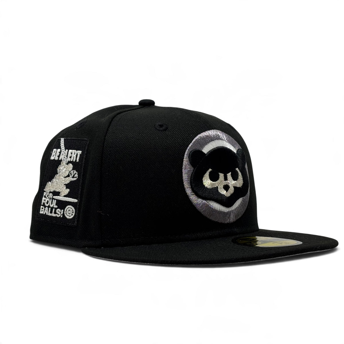 Chicago Cubs Be Alert Foul Ball Logo Big Logo Fitted Hats-Black