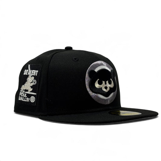 Chicago Cubs Be Alert Foul Ball Logo Big Logo Fitted Hats-Black