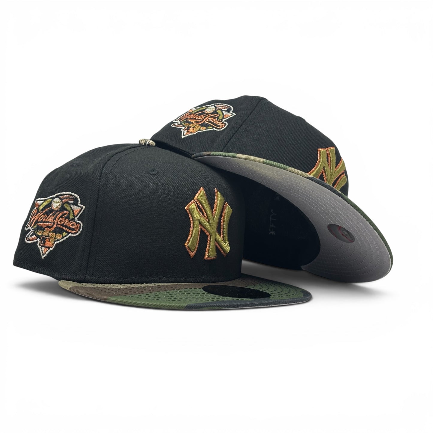 New York Yankees 2000 World Series Fitted Hats- Black Woodland Camo