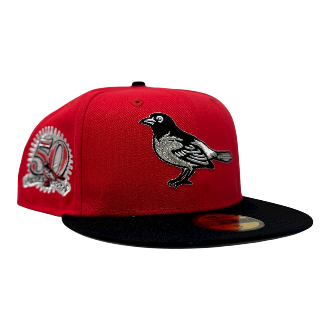 Baltimore Orioles 50th Anniversary Fitted Hats-Lava Red Black