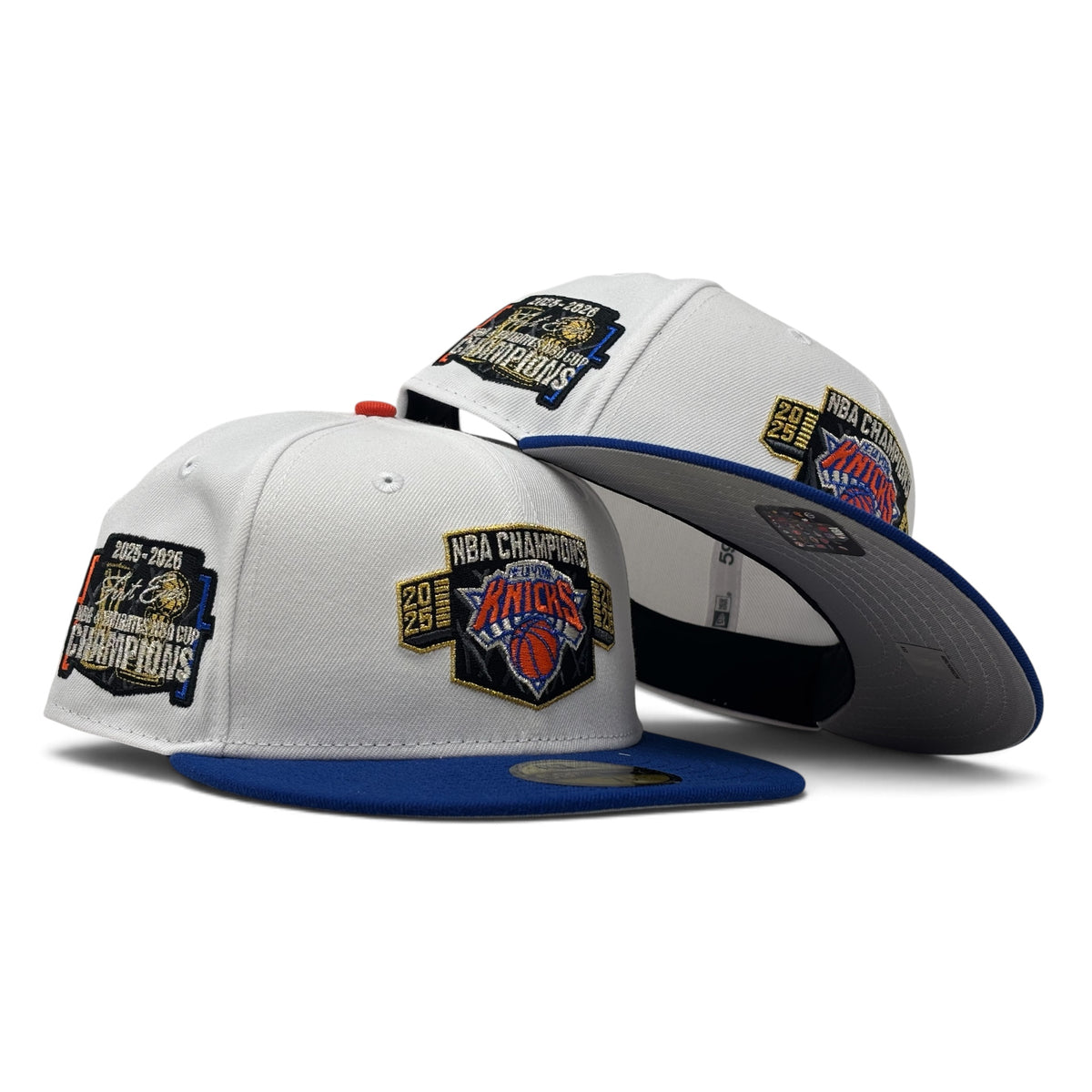 New York Knicks 2026 NBA Champions New Era Fitted Hats- White Royal Blue