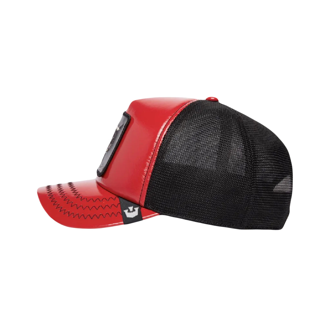 Bull Raging Pamplona Puff Patent The Farm Red and Black Trucker Hat