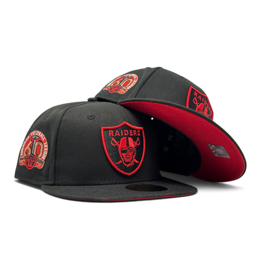 Oakland Raiders 60th Anniversary Red Brim 59Fifty Fitted Hats-Black