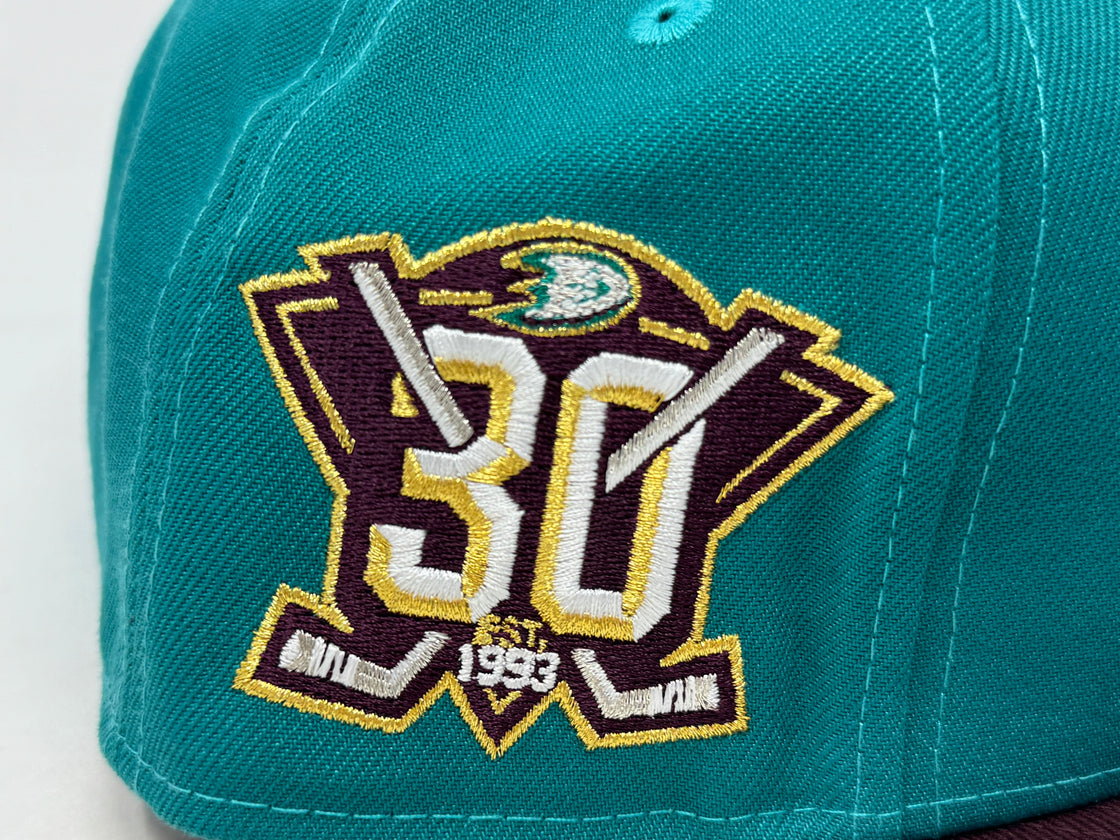 Anaheim Ducks 30th Anniversary Fitted Hats-Turquoise Maroon