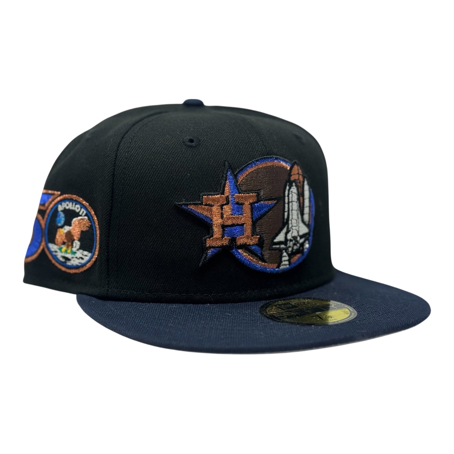 Houston Astros Apollo 50th Anniversary Black Navy Blue New Era Fitted Hat