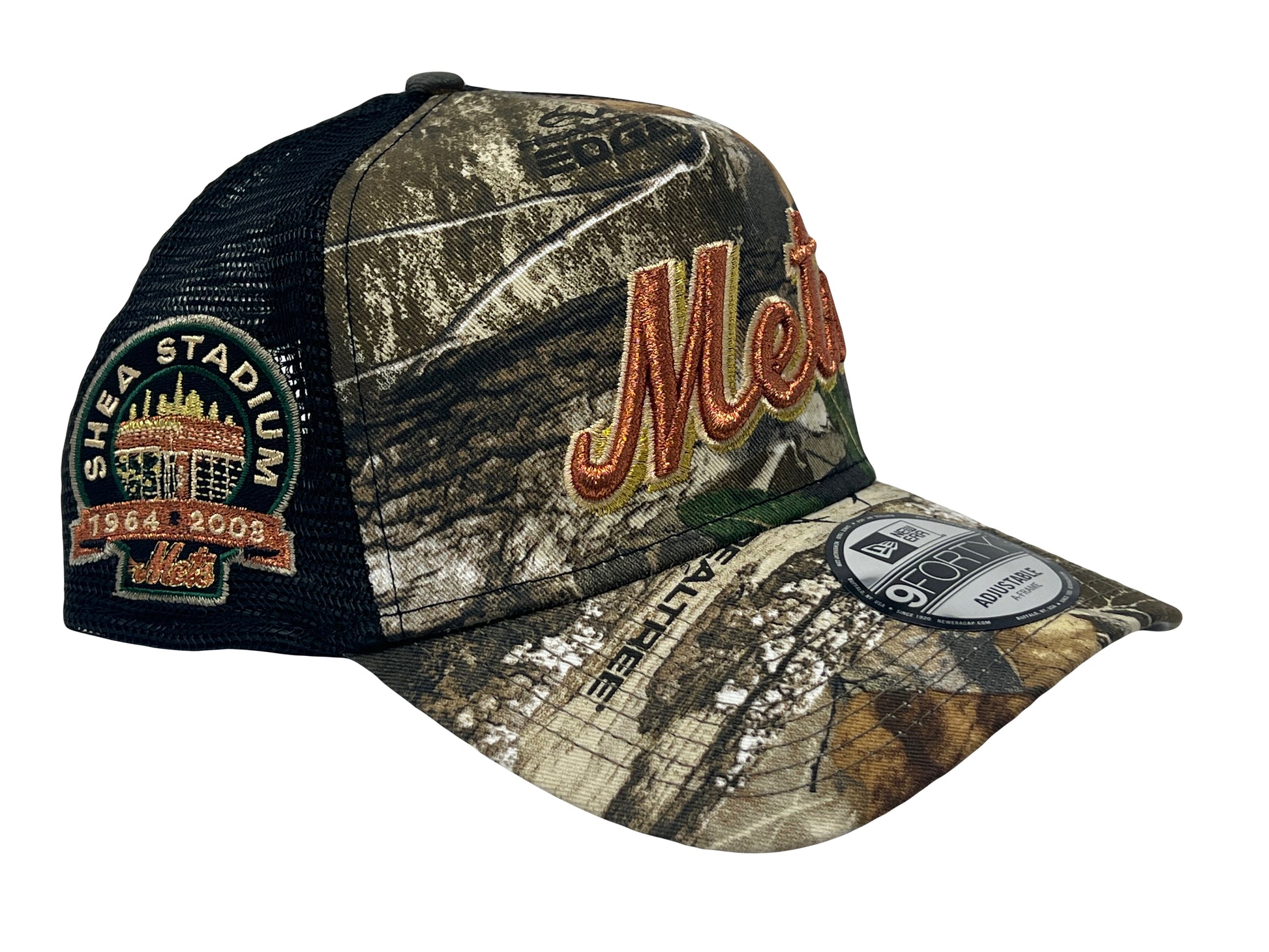 New York Mets New Era 9Forty A-Frame Real tree Shea Stadium Trucker Snapback HatNew York Mets New Era 9Forty A-Frame Real tree Shea Stadium Trucker Snapback Hat