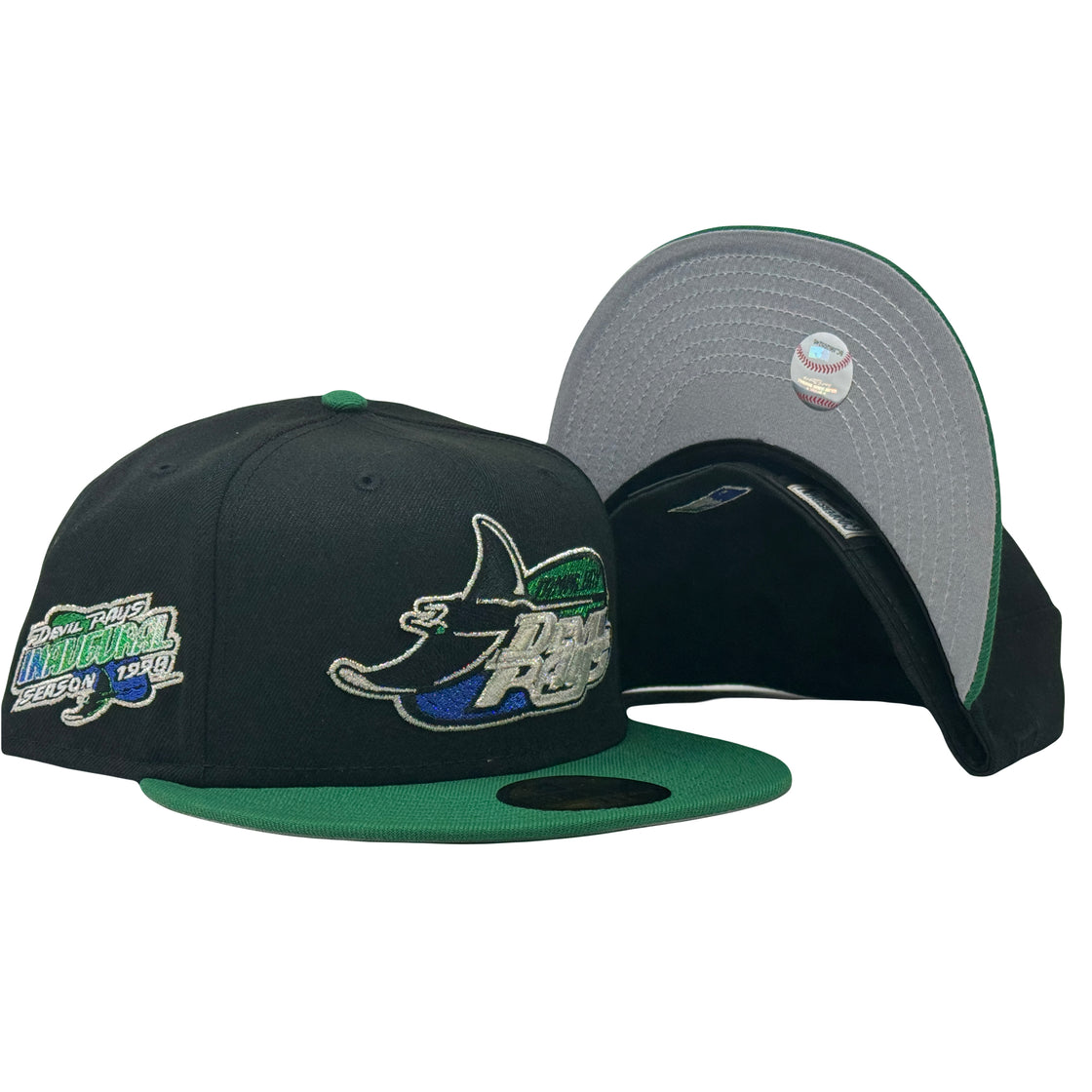 Tampa Bay Devil Rays 1998 Inaugural Season Black Kelly Green 59Fifty New Era Fitted Hat